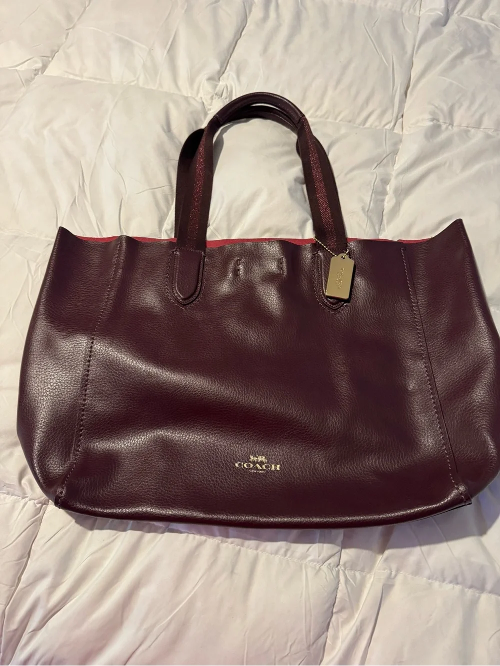 Coach Leather Hobo in Burgundy with Gold Logo
